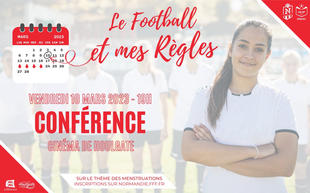 À l’occasion de la journée de la femme, la <a href="/LFNofficiel/">Ligue F⭐⭐t Normandie 🤙</a>  met en place une conférence sur « Le Football et mes Règles » où le sujet des menstruations sera au centre de l’attention. 
Infos et inscriptions ⤵️
normandie.fff.fr/simple/confere…