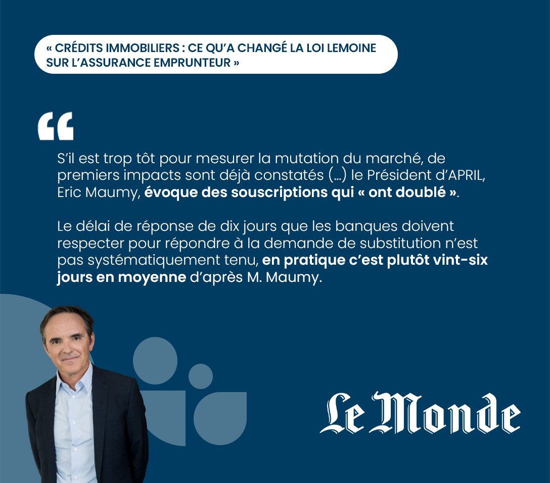 Groupe APRIL (@groupeapril) on Twitter photo 📰 Le Monde – « Crédits immobiliers : ce qu’a changé la loi Lemoine sur l’assurance emprunteur »
Un an après l'adoption de la loi Lemoine, le quotidien revient son impact pour les Français. Avec le témoignage d’Eric Maumy - Président du <a href="/GroupeAPRIL/">Groupe APRIL</a> .
➡️lnkd.in/eRidtbDv 📰 Le Monde – « Crédits immobiliers : ce qu’a changé la loi Lemoine sur l’assurance emprunteur »
Un an après l'adoption de la loi Lemoine, le quotidien revient son impact pour les Français. Avec le témoignage d’Eric Maumy - Président du <a href="/GroupeAPRIL/">Groupe APRIL</a> .
➡️lnkd.in/eRidtbDv