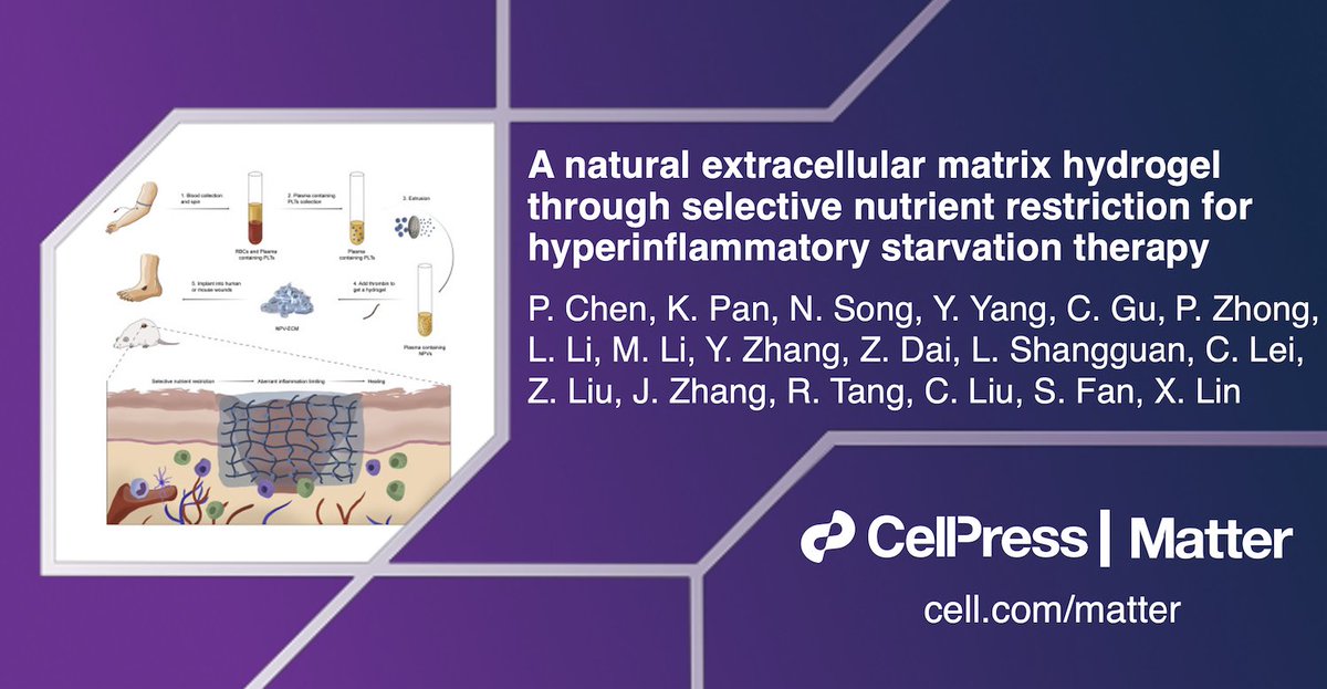 Matter_CP's tweet photo. Xianfeng Lin, Shunwu Fan, Chao Liu, & colleagues @ZJU_China develop an ECM-based #hydrogel that can regulate nutrient transportation to address hyperinflammatory diseases in #MatterIssue44!
Featured on the cover: https://t.co/UEXAlh2kYn https://t.co/0ac8ZmaLPT