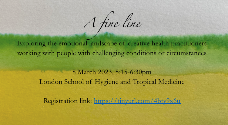 How do creative health facilitators navigate the emotional landscape of working with challenging health conditions or life circumstances? Join our participatory creative workshop on my research, on  8 March, to find out more, with artist 
<a href="/SarahCCreative/">Sarah Carpenter Creative</a>. tinyurl.com/4bty9x6u