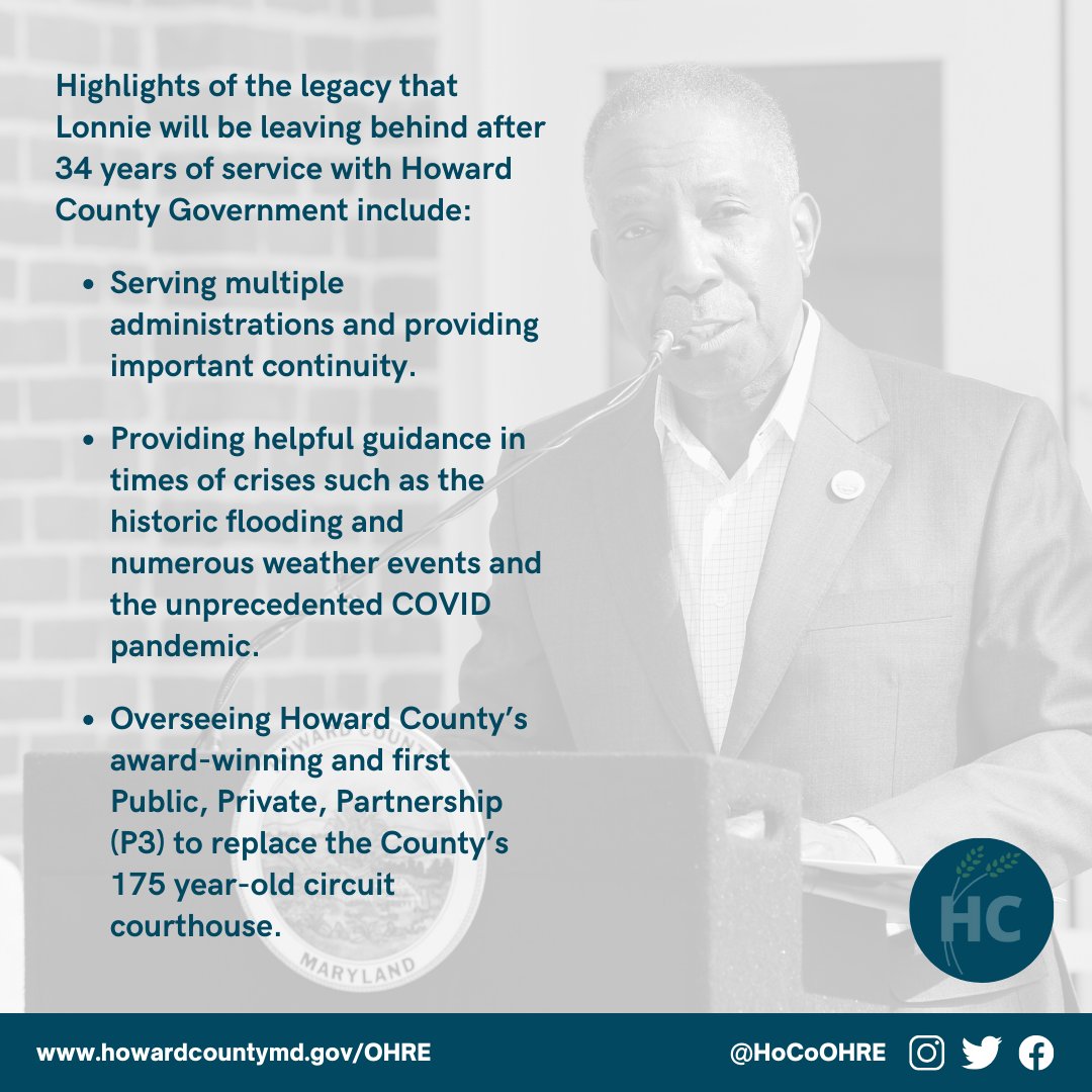 HCOHRE's tweet photo. #HumansofHowardCounty We are excited and grateful to close out Black History Month celebrating one of our greatest leaders, Lonnie R. Robbins. To learn more about his contributions to Howard County Government, visit our FB and IG. @HoCoGov https://t.co/FwljzQjgwX