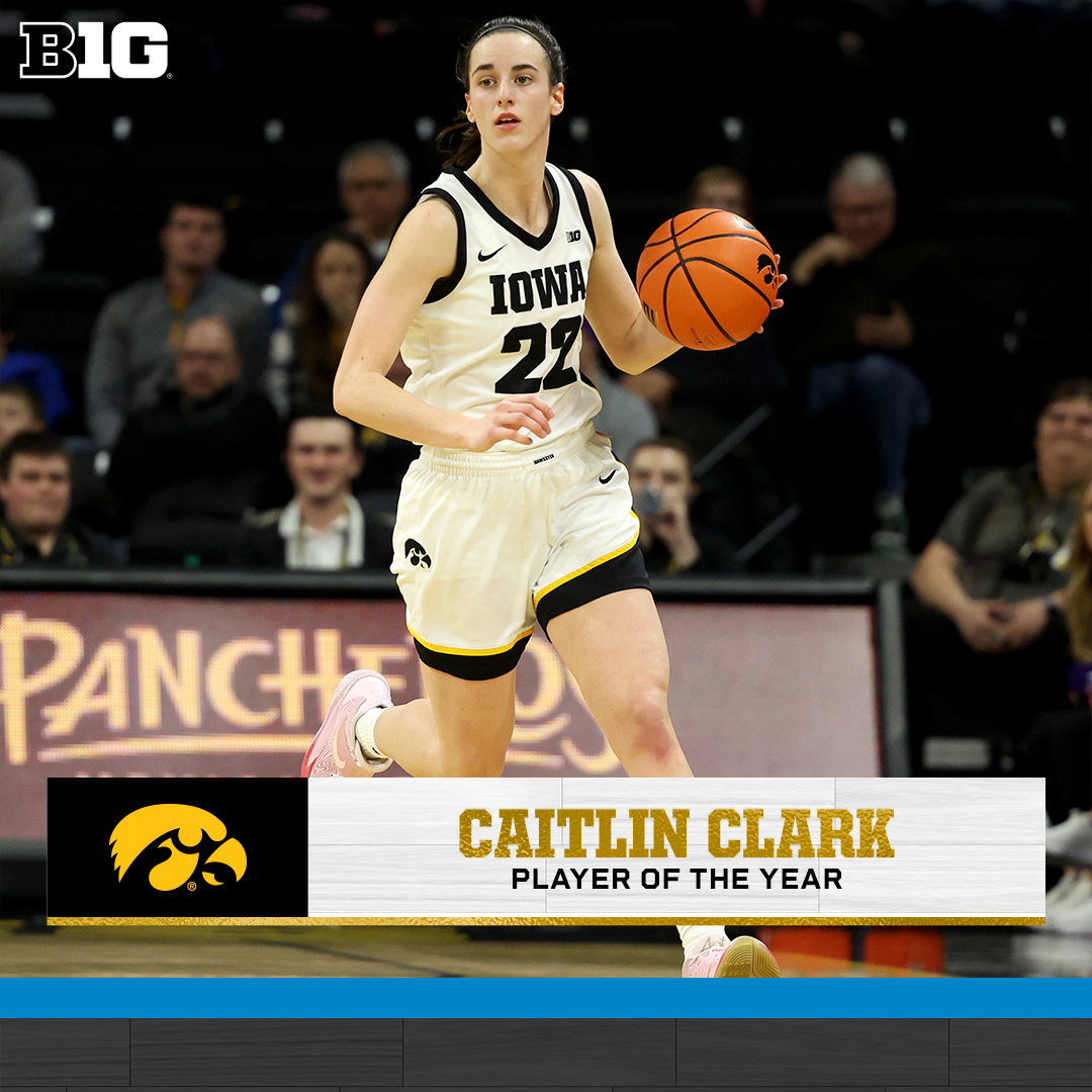 B1Gwbball's tweet photo. 🎉 Congrats to the #B1GWBBall Player of the Year - @IowaWBB's Caitlin Clark! 👏 https://t.co/F6Um4Y6sqw