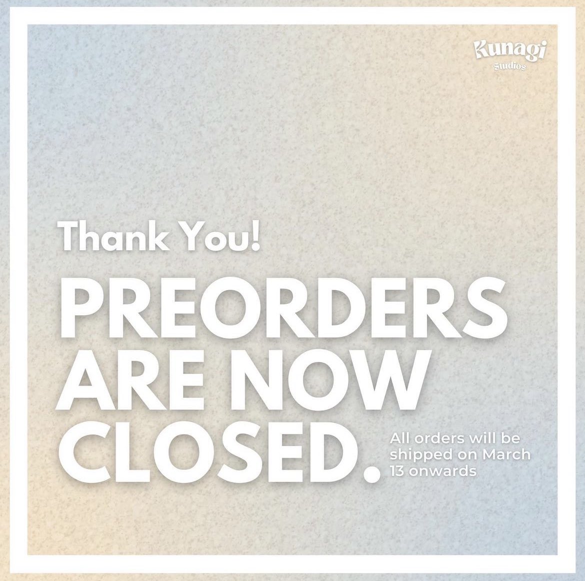 PREORDERS FOR OUR KUNAGI STUDIOS CAP IS OFFICIALLY CLOSED! THANK YOU ALL AND STAY TUNED FOR MORE EXCITING NEWS!
