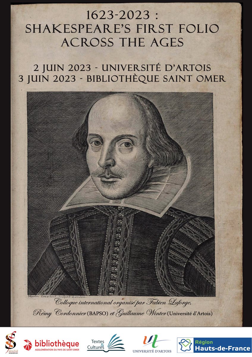 🚨 A l'occasion des 400 ans du #FirstFolio de #Shakespeare, colloque international organisé par @Univ_Artois et la Bibliothèque d'Agglomération du Pays de Saint-Omer les 2 & 3 juin 2023
1/4