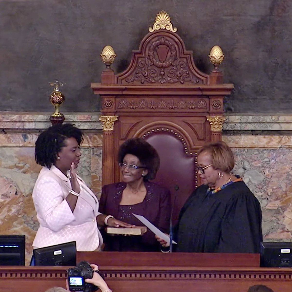 PADemPolicy's tweet photo. History just now in the #PAHouse:

@RepMcClinton has been sworn in as Speaker of the House. 

Congratulations Speaker McClinton! 

#HERstory

#LetsWork https://t.co/CD8cfO0tNm