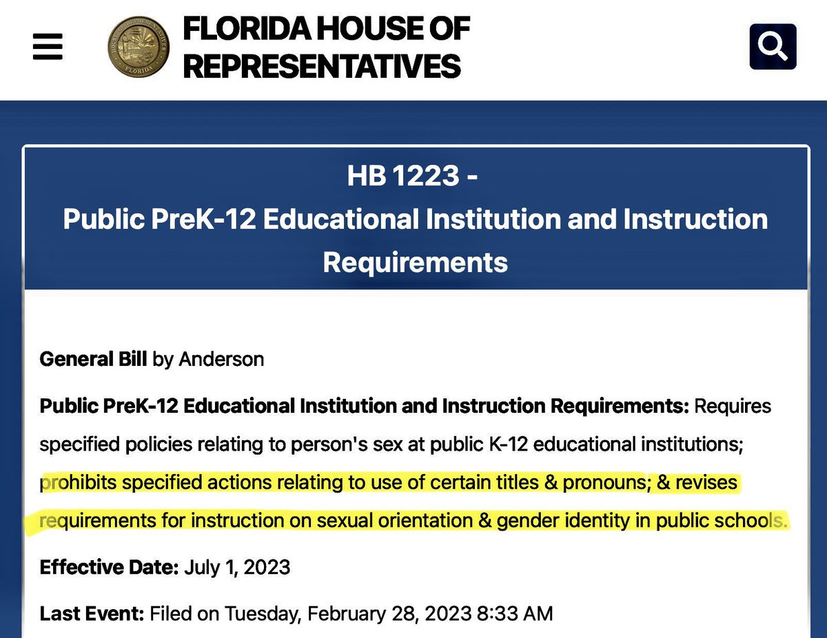 CarlosGSmith's tweet photo. NEW: Ron DeSantis Republicans are pushing to EXPAND #DontSayGay by censoring and excluding LGBTQ people thru 8th grade, even in charter schools.

They also want government regulation of pronouns.

It’s all to distract from their inability to solve real problems. #DontSayTHEY 🧵 https://t.co/9KaoUN0Ccu