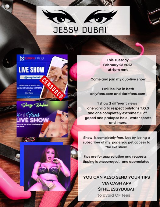 I am so exited for my show today at 4:pm mnt https://t.co/er6W0OsiKK<a href="/tag/losangeles"class="tags"><span>#losangeles</span></a><a href="/tag/jessydubai"class="tags"><span>#jessydubai</span></a><a href="/tag/tsjessy"class="tags"><span>#tsjessy</span></a><a href="/tag/x3show"class="tags"><span>#x3show</span></a><a href="/tag/the"class="tags"><span>#the</span></a>