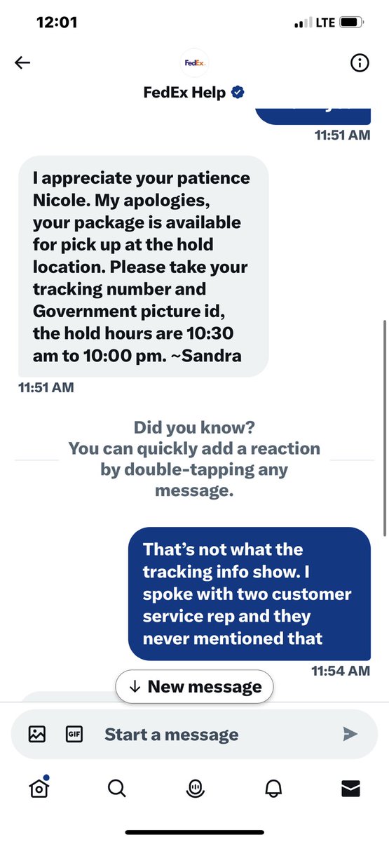 NikkiNicole101's tweet photo. This is how Dishonest @FedExHelp is. My conversation with a rep on. https://t.co/lfSr4P9bJf