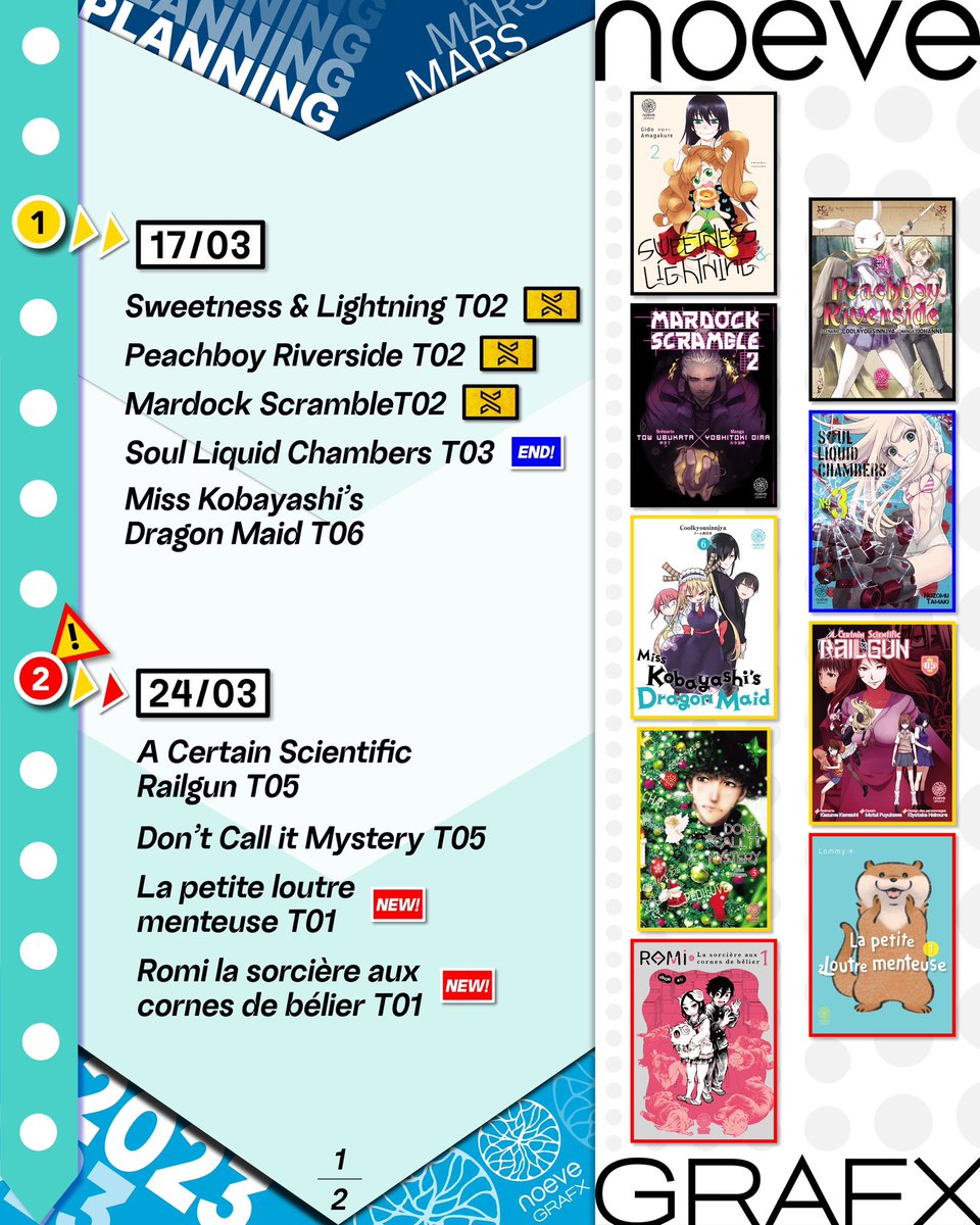 noevegrafx's tweet photo. 🗓️Voici les sorties #NoeveGrafx de Mars !

Qu’allez-vous prendre ? 😍

#manga #mars #news #planning https://t.co/09MnKxmozQ