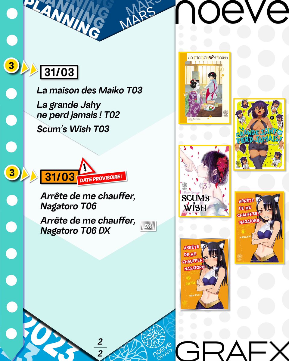 noevegrafx's tweet photo. 🗓️Voici les sorties #NoeveGrafx de Mars !

Qu’allez-vous prendre ? 😍

#manga #mars #news #planning https://t.co/09MnKxmozQ