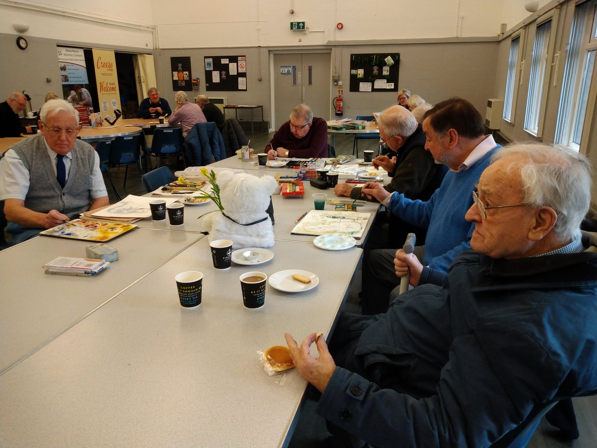 DPVC's tweet photo. Enjoying Shrove Tuesday at our art group. Eric loves to paint but seems to love pancakes more! #art #PancakeDay #Artists #painting https://t.co/dmM4xDmGW5