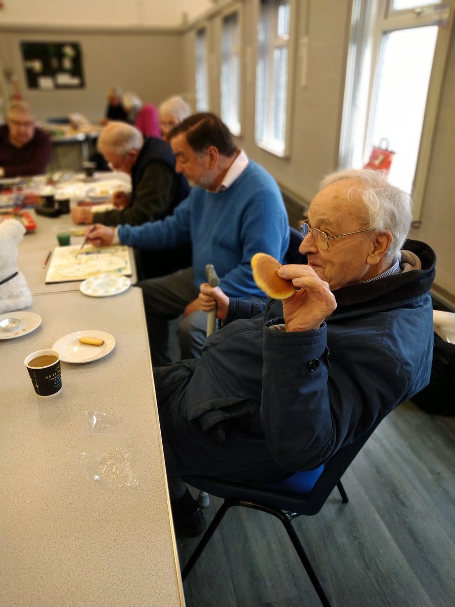 DPVC's tweet photo. Enjoying Shrove Tuesday at our art group. Eric loves to paint but seems to love pancakes more! #art #PancakeDay #Artists #painting https://t.co/dmM4xDmGW5