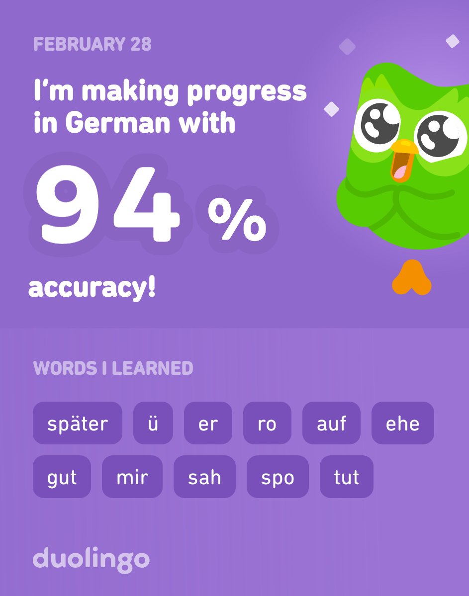 I’m learning German on Duolingo! It’s free, fun, and effective.