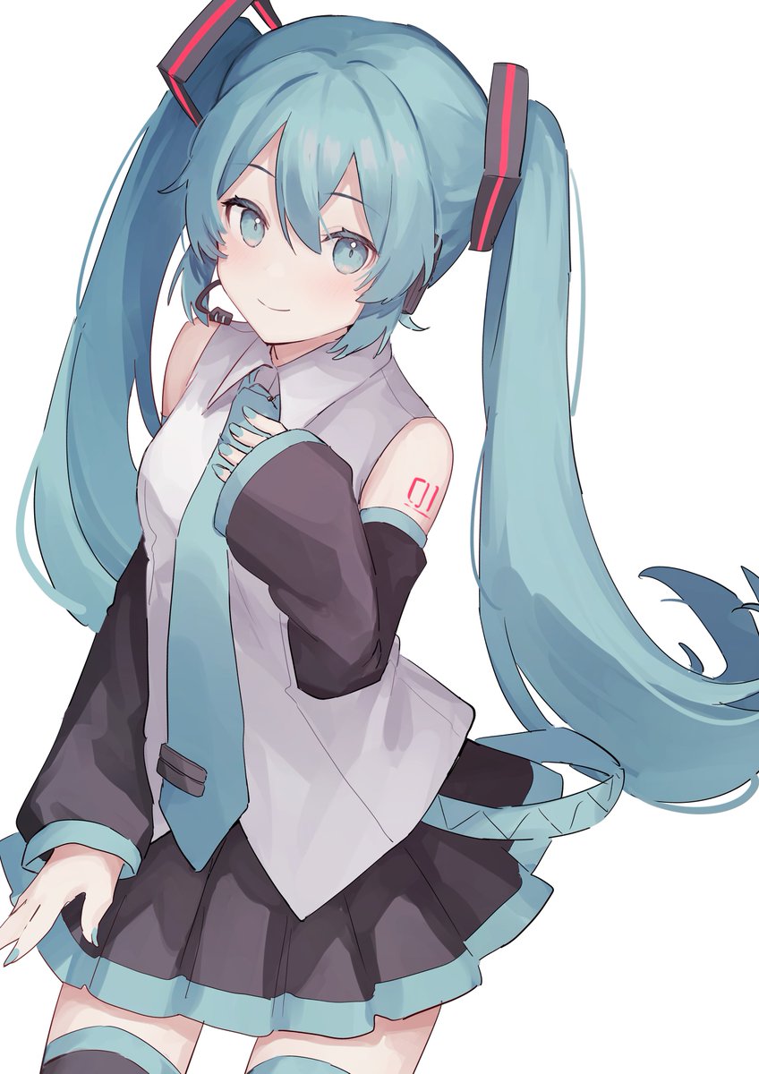 hatsune miku 1girl solo skirt twintails long hair necktie thighhighs  illustration images