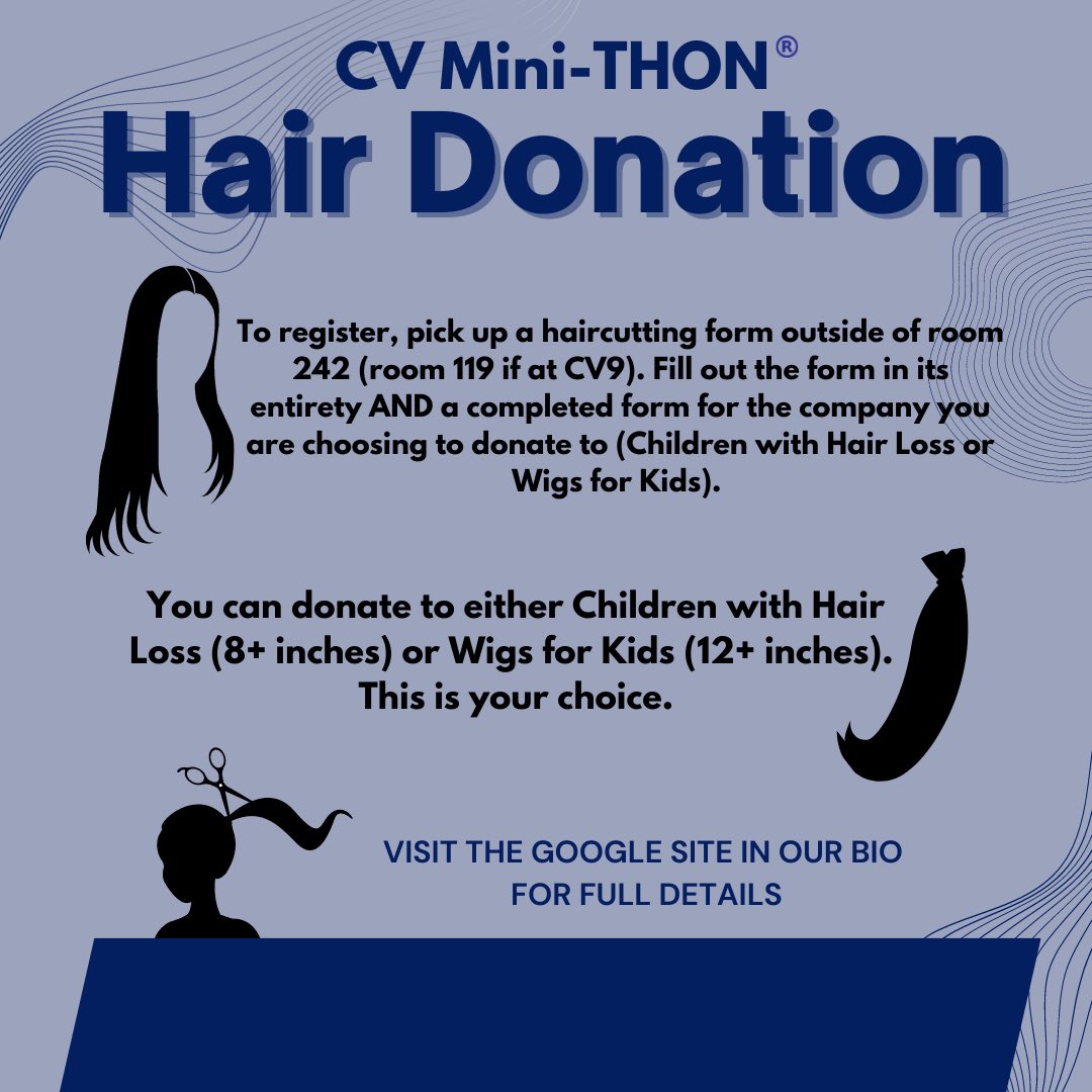 If you would like to cut your hair for Mini-THON make sure to pick up a form outside 242 or outside 119 at CV9! It is an incredible experience that you won't forget. Registration closes March 6th so make sure to turn in your forms! #ftk 💇‍♀️🔷🎗
