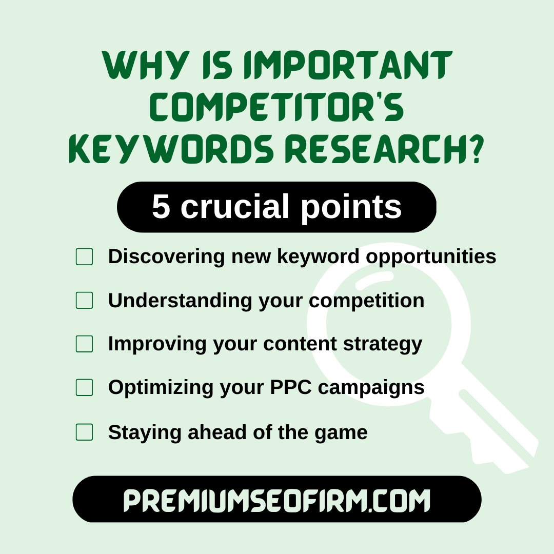 PremiumSEOFirm's tweet photo. Competitor keyword research is an essential part of any successful SEO strategy.
#premiumseofirm #seoservices #business #google #businessowners #linkbuilding #seoagencies #seo #seoconsultant #seoexpert #seowebsite #seobusiness #CompetitorKeywords #CompetitorKeywordsResearch https://t.co/BgKHKopKYd