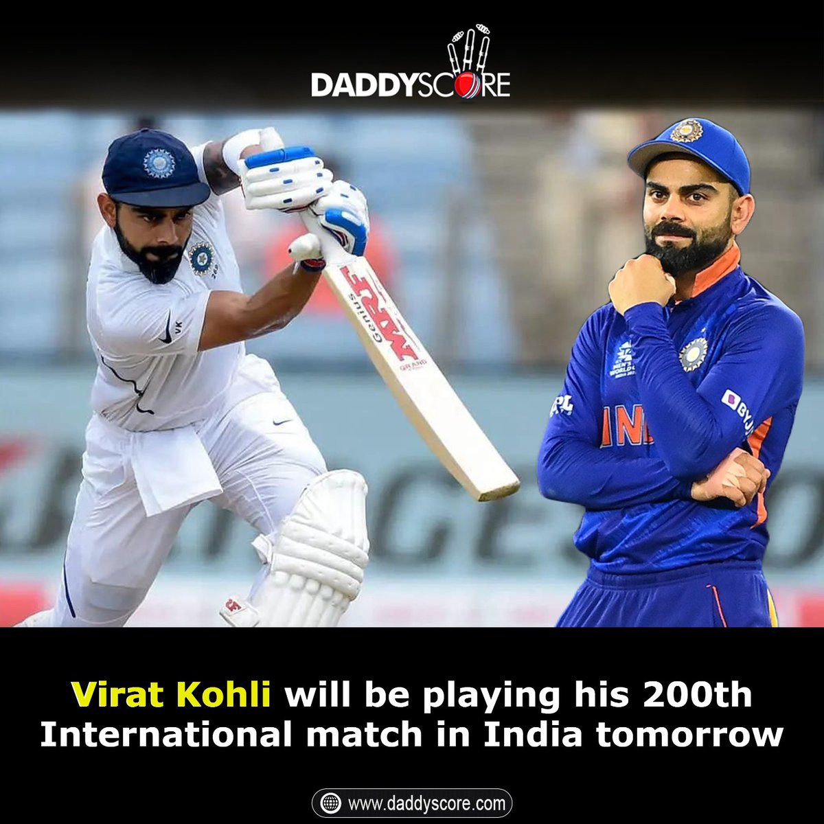 CricXScore's tweet photo. Virat Kohli's 200th International Match !!
https://t.co/jQ11yamO45
#ViratKohli𓃵 #200thMatch #Cricket
#CricketTwitter #IndVsAus2023
#IndianCricketTeam #daddyscore https://t.co/DHoBJ4M1F9