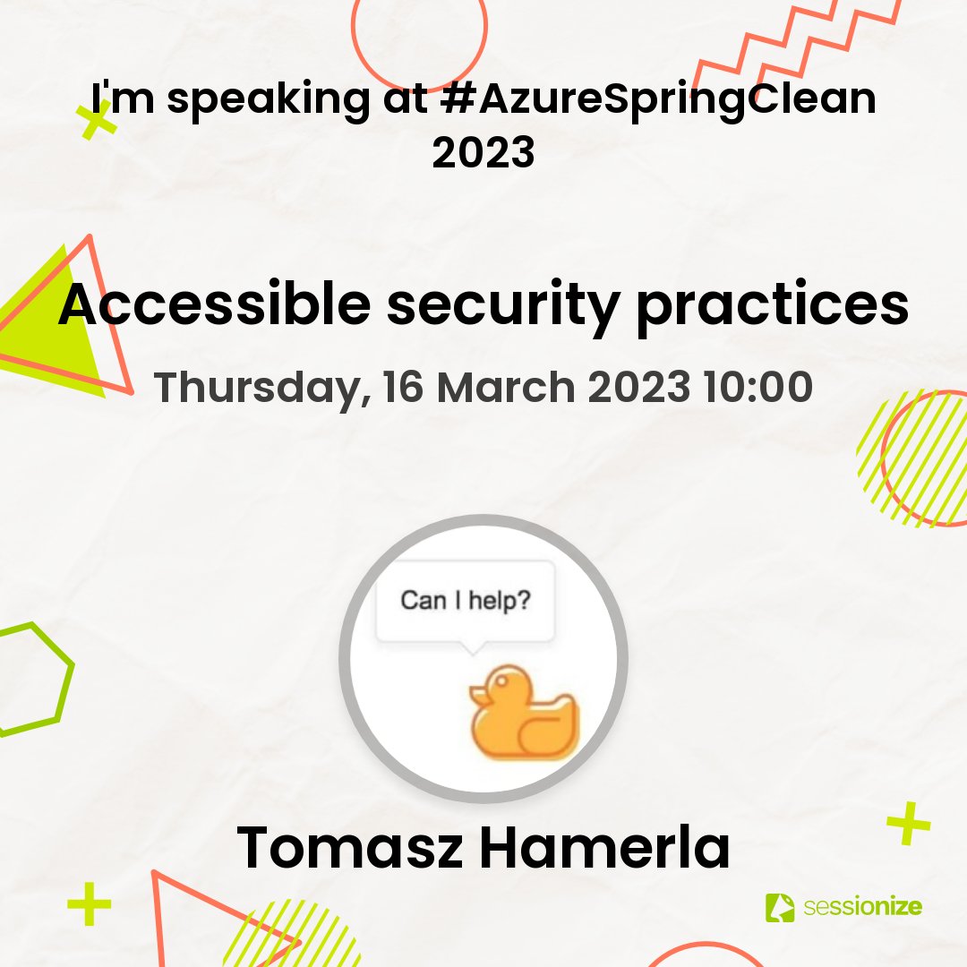 TomaszHamerla's tweet image. azure, accessibility, security
Hey friends! For Azure Spring Clean 2023 I'm going to cover the trade-off between hardening security & accessibility
#AzureSpringClean #Azure #CloudFamily #Accessibility #Security #AzureFamily #AzOps