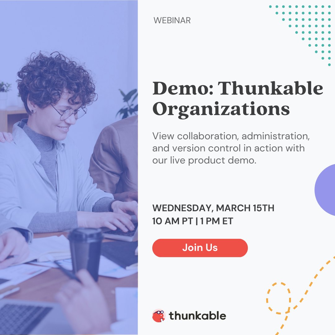 ⏰ Save the date! Learn how Thunkable Organizations can benefit your team. See collaboration, administration, and version control in action with our live product demo on March 15th at 10am PST! 🗓 Register here: hubs.la/Q01DFWz40 #nocode #thunkable #mobile #app