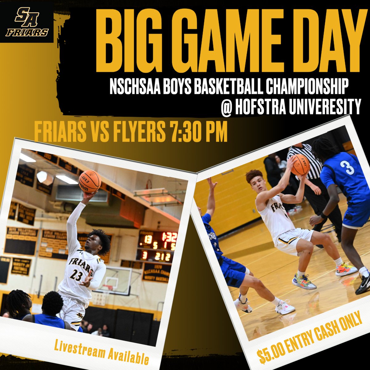 StAnthonysAth's tweet photo. Today is the Day for basketball fans. Come out and support your Friars for the 2023 Championship titles. Girls tip off vs. St. Mary's and Boys vs. Chaminade.
Drive Safe @VarsityMedia 
Girls Link - https://t.co/qR8fkfSl7h   
Boys Link - https://t.co/PE5xBuwNmt
#LETSGO https://t.co/e85c6jl4U1