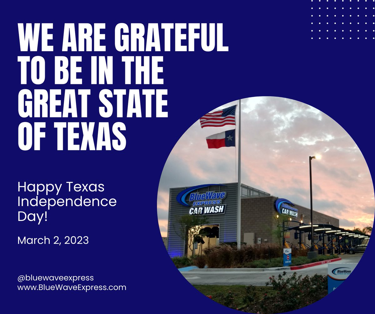 We are grateful to be in the great state of Texas! 🫧🚙💦 
#bluewaveexpress #ulimitedwashes #carwash #texasindependenceday🇨🇱 #texas #favoritecarwash #bestcarwashintexas #neighborhoodcarwash #localcarwash