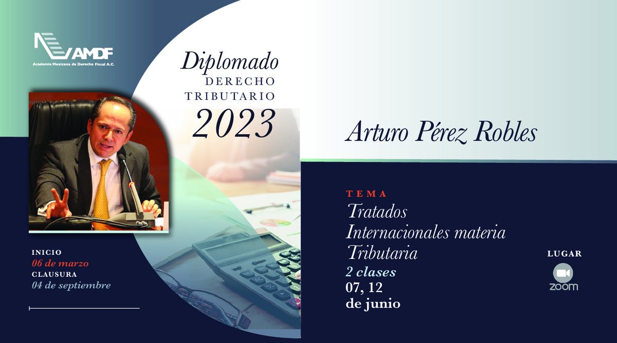 AMDF4's tweet photo. "Tratados Internacionales materia Tributaria" será el tema que el Lic. #ArturoPerezRobles brindará en el #diplomadoenderechotributario.
Conoce toda la agenda en https://t.co/ezgMeuHEJM
Inscríbete al correo academia@amdf.org.mx 
#AVDT #AMDF4 #abogado #Derechotributario https://t.co/mZs4hqfPNE