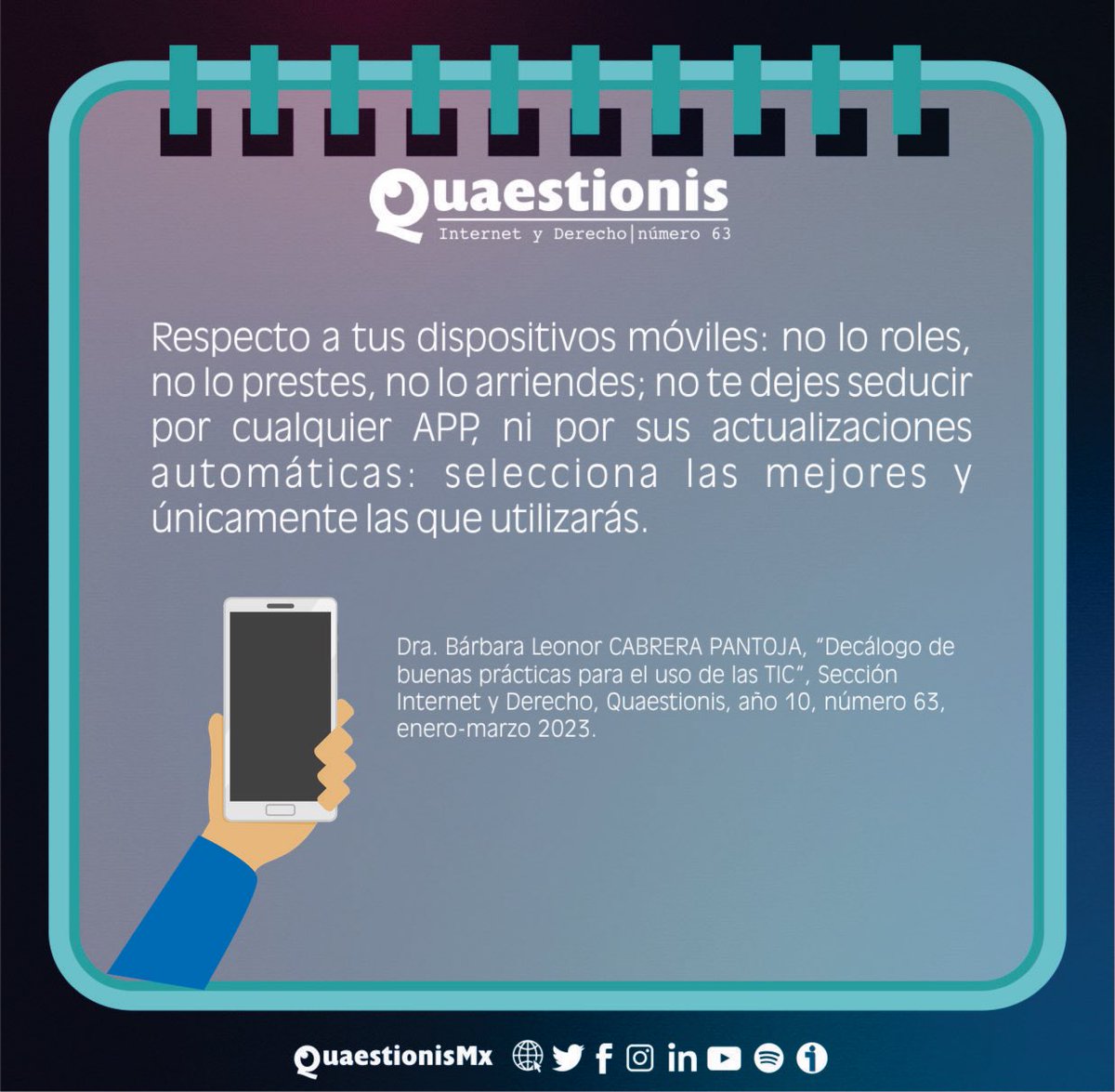 _BarbaraCabrera's tweet photo. 📌 Así lo digo en mi artículo «DECÁLOGO DE BUENAS PRÁCTICAS PARA EL USO DE LAS TIC» 👉 https://t.co/ofA8NqoYMp publicado en sección análisis de la Revista @QuaestionisMx
#RevistaQuaestionis #Q63 #ElArteDePensar #10años https://t.co/Wq7r1UvjLc
