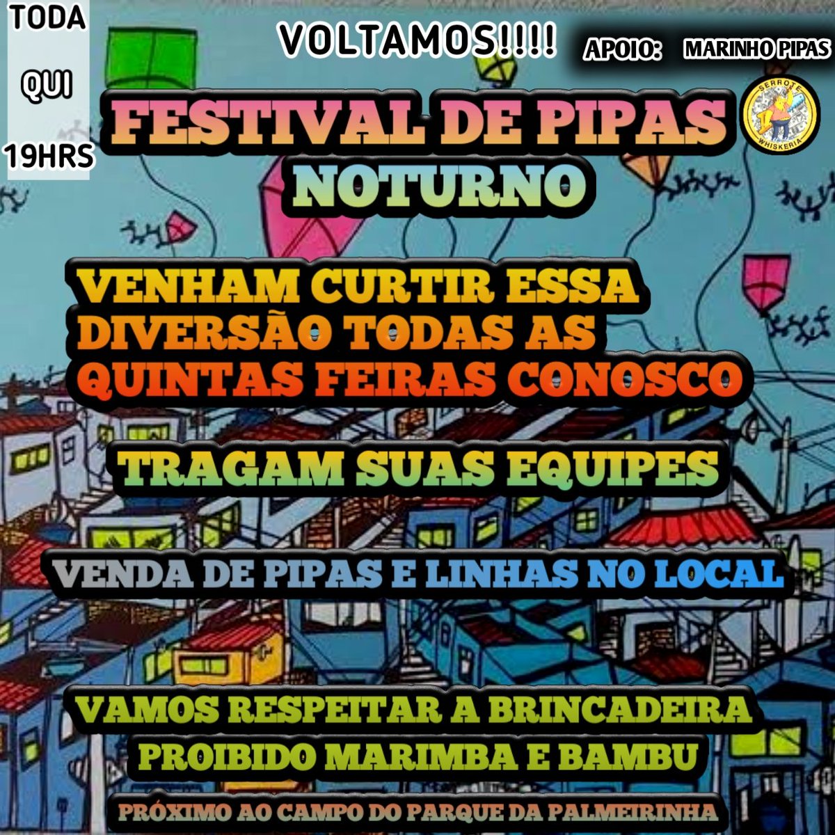 Nossa maior riqueza é ver o sorriso das crianças🚩✌🏽

Explana pra geral quinta feira tem a volta do festival de pipa próximo ao campo do parque da Palmeirinha 🚀🥳

Vamos querer respeitar a brincadeira pra não serem chamados atenção!!!

TRAGAM SUAS CRIANÇAS PARA SE DIVERTIREM💖