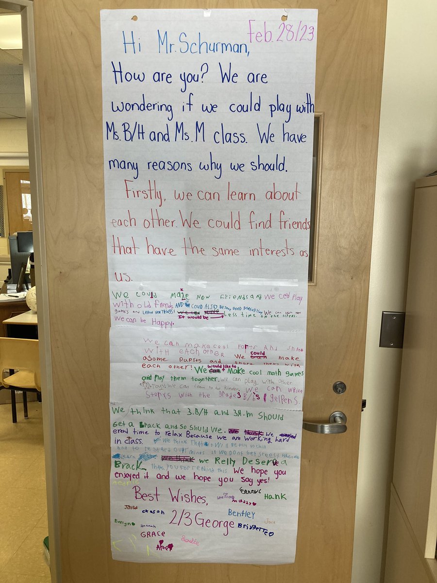 Schurman66's tweet image. When persuasive writing matters, you try your best @SMES01! 2/3 @MrsKGeorge2 presented me with this awesome piece of writing. Some writing was completed as a class &amp;amp; some individually. You can even see the writing process! Thoughts? #AnswerPlease @AVRCE_NS @AVRCE_LITERACY