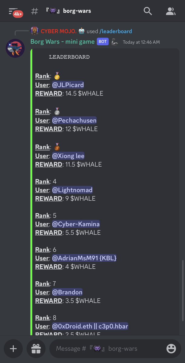 shellsignal's tweet photo. Make sure to drop by the CH discord from time to time if you own at least 3 #pixelborgs! ❤️
Borg-wars is running all the time! Get free $WHALE on top of your daily claims and join in as many wars as you can to climb up the leaderboards and win a custom pixel pfp! ❤️🔥
#HBARNFT https://t.co/NgL6oglRGA