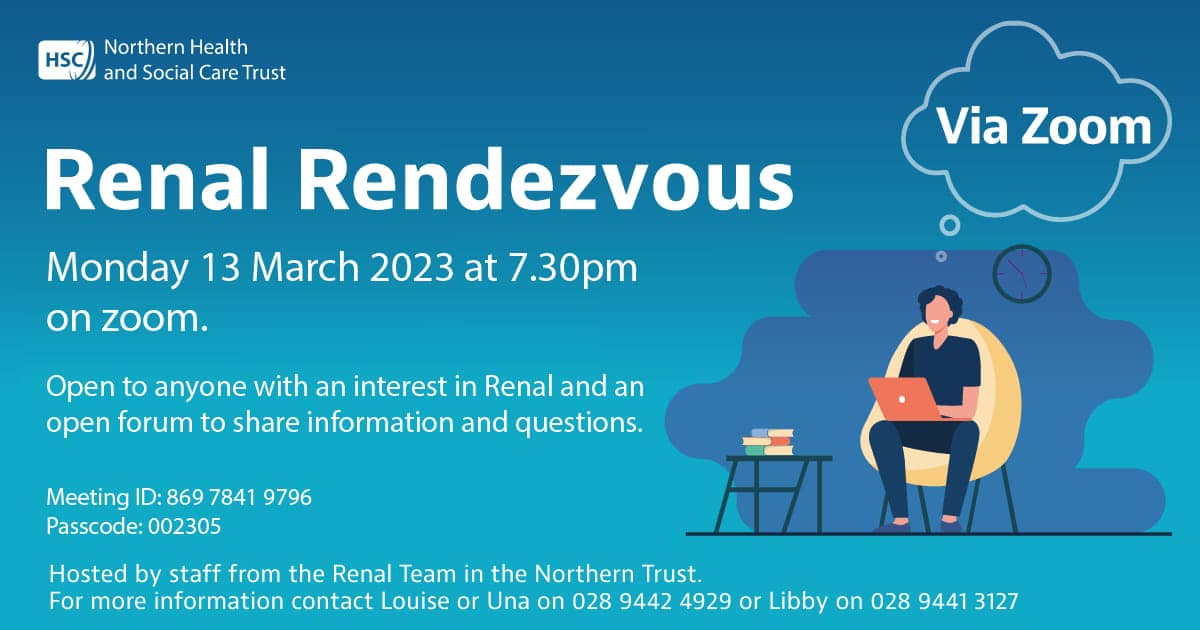 Join the #renalrendezvous via zoom on 13 March - open forum for renal patients & their carers/families and anyone with an interest in renal issues.
#kidneys #kidneydisease #kidneyhealth #kidneychat #renalhealth #renaltalk #allthingsrenal