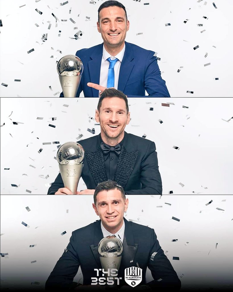 This Is Totally Argentine Revolution In #FIFATheBestAwards Ceremony Of 2022..The GOAT Of Football #LeoMessi Won #TheBestFootballer.....#EDMartinez_The_Best_Goalkeeper.....#LSScaloni_The_Best_Coach.. #We_The_Best_Fans..#VamosArgentina..#BDAlbiceleste 😎😻😘💙🖤🏆🥅⚽🇦🇷🙌!!!!!!!!!!