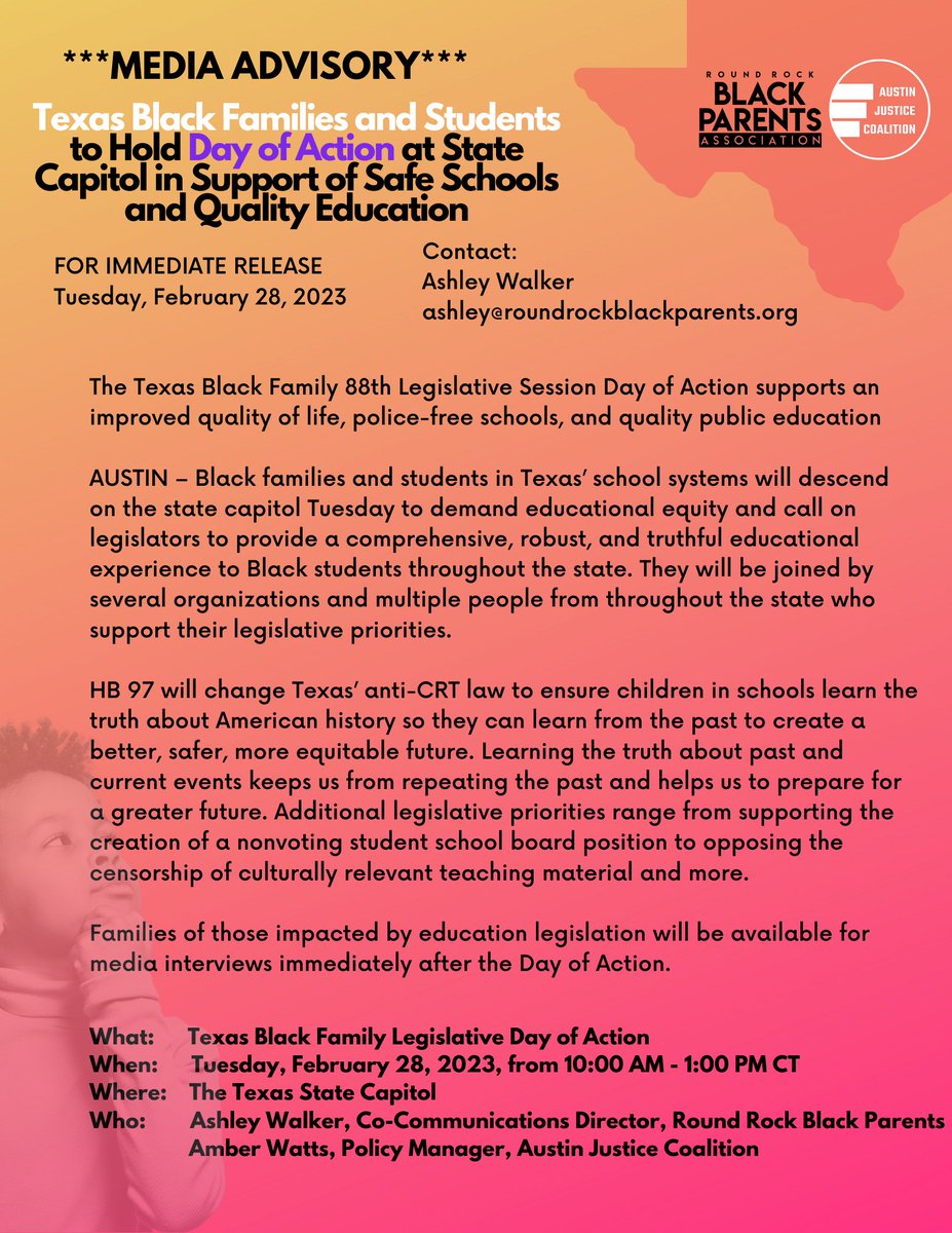 If you're not there already, there's still time to join us at the #texas capitol. 
#PressRelease #blackparents #texasblackfamilies #education