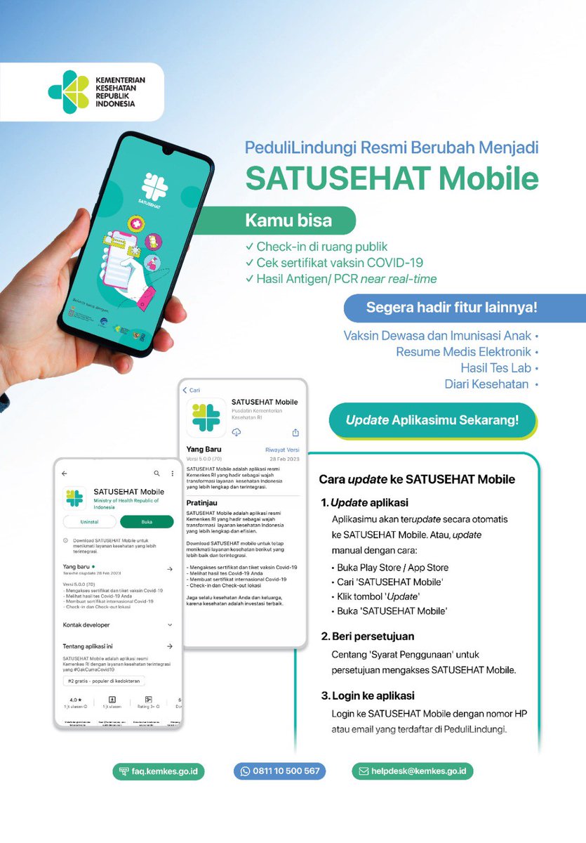 #RilisSehat

PeduliLindungi Resmi Bertransformasi Menjadi SATUSEHAT Mobile @KemenkesRI 

sehatnegeriku.kemkes.go.id/baca/rilis-med…