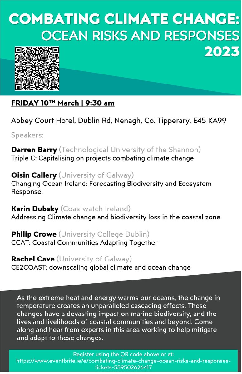 On Friday 10th March, we will be hosting a half-day event on the impact of Climate Change on our oceans. There is a great lineup of speakers, discussing a number of projects. 

👉Please register here: eventbrite.com/e/559502626417

#ClimateChange #OceanRisks #Biodiversity #Tripleceu