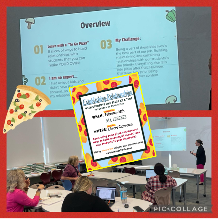 LennoxSci's tweet photo. @PaetowHS teacher, Ruth Rozas presents to her colleagues on the importance of relationships in the classroom. #lunchandlearn #onesliceatatime #educationisaboutpeoplenotnumbers https://t.co/xDxu6yKkky