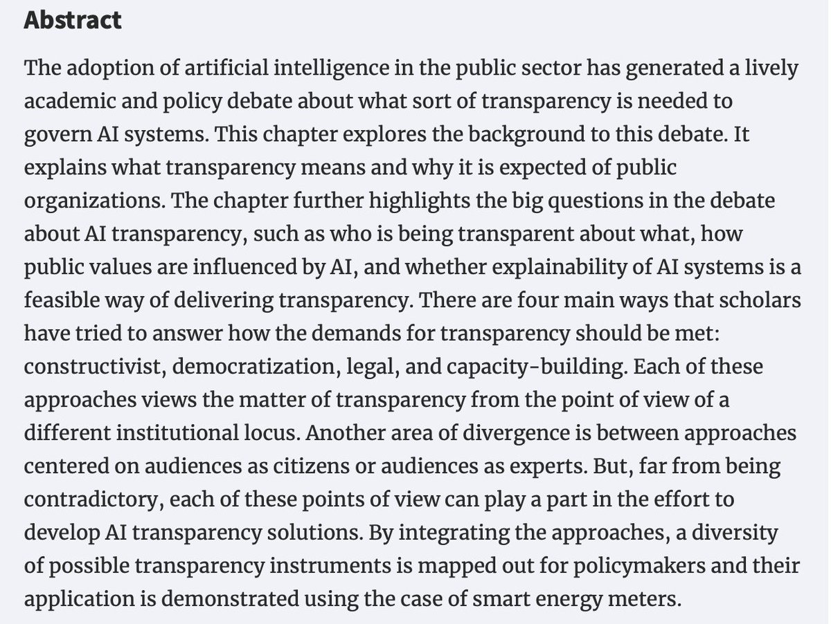 Justin Bullock (@justinbullock14) on Twitter photo "Transparency’s Role in AI Governance" is <a href="/AlexIngrams/">Alex Ingrams</a> & @bklievink contribution to the <a href="/OUPAcademic/">Oxford Academic</a> #AIGovernanceHandbook
"who is being transparent about what, how #publicvalues are influenced by AI, and whether #explainability of #AI systems is a feasible (for) #transparency" "Transparency’s Role in AI Governance" is <a href="/AlexIngrams/">Alex Ingrams</a> & @bklievink contribution to the <a href="/OUPAcademic/">Oxford Academic</a> #AIGovernanceHandbook
"who is being transparent about what, how #publicvalues are influenced by AI, and whether #explainability of #AI systems is a feasible (for) #transparency"