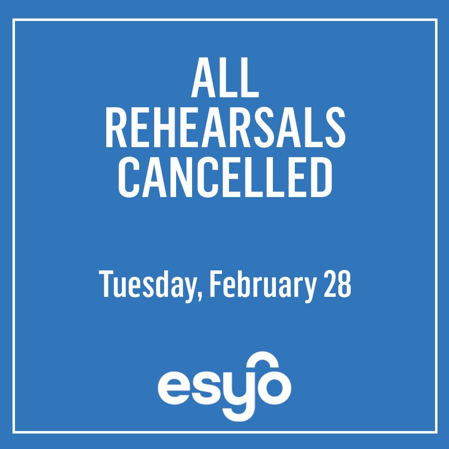 Due to the weather, rehearsals for all ensembles are cancelled today. Stay warm! ❄️