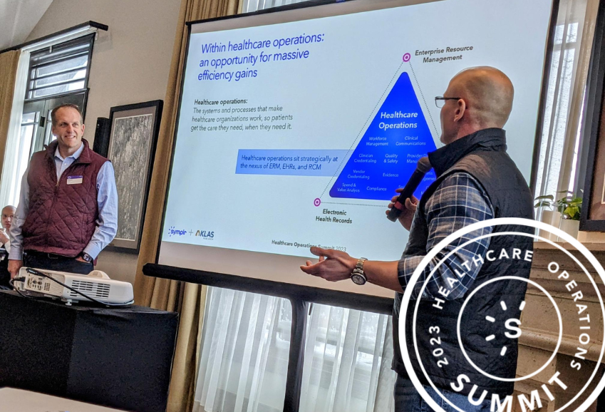 We’re READY for a full day brainstorming #HealthcareOperations, with BJ Schaknowski and Adam Gale of <a href="/KLASresearch/">KLAS Research</a> here to get us started. #symplrHOS