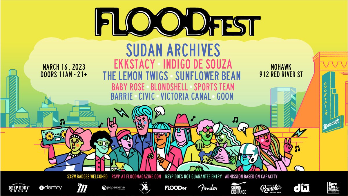 #FLOODfest is BACK! Catch performances from @SudanArchives, @IndigodeDeSouza, @EKKSTACY, @Sunflower_Bean, @TheLemonTwigs, @BabyRosemusic, @Blondshe11, @SportsTeam_, Civic, Barrie, Goon, and Victoria Canal on Thursday, March 16th! RSVP here: floodmagazine.com/126975/floodfe…