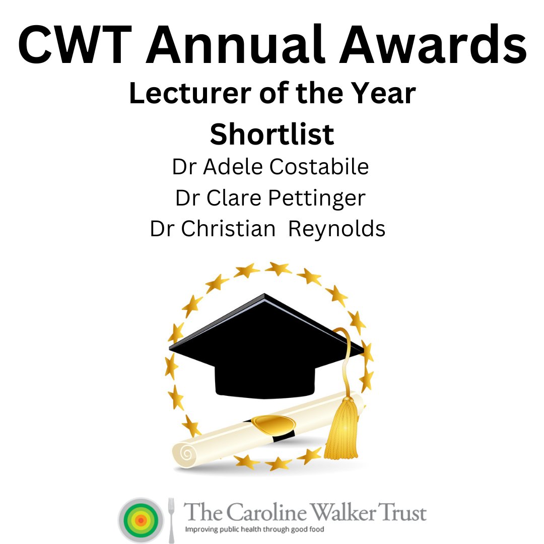 CarolineWalkerTrust (@cwtfood) on Twitter photo Congratulations to Dr Clare Pettinger, Dr Christian Reynolds and Dr Adele Costabile for being shortlisted for the CWT Lecturer of the Year. <a href="/sartorialfoodie/">Dr Christian Reynolds</a>
<a href="/DrCPettingerRD/">Dr Clare Pettinger</a> <a href="/adele759/">Adele Costabile</a> @AfN_UK <a href="/NutritionSoc/">Nutrition Society</a> <a href="/BDA_Dietitians/">British Dietetic Association</a> <a href="/Nutrition_SENSE/">SENSE Nutritionists</a> <a href="/NutritionOrgUK/">British Nutrition Foundation</a> Congratulations to Dr Clare Pettinger, Dr Christian Reynolds and Dr Adele Costabile for being shortlisted for the CWT Lecturer of the Year. <a href="/sartorialfoodie/">Dr Christian Reynolds</a>
<a href="/DrCPettingerRD/">Dr Clare Pettinger</a> <a href="/adele759/">Adele Costabile</a> @AfN_UK <a href="/NutritionSoc/">Nutrition Society</a> <a href="/BDA_Dietitians/">British Dietetic Association</a> <a href="/Nutrition_SENSE/">SENSE Nutritionists</a> <a href="/NutritionOrgUK/">British Nutrition Foundation</a>