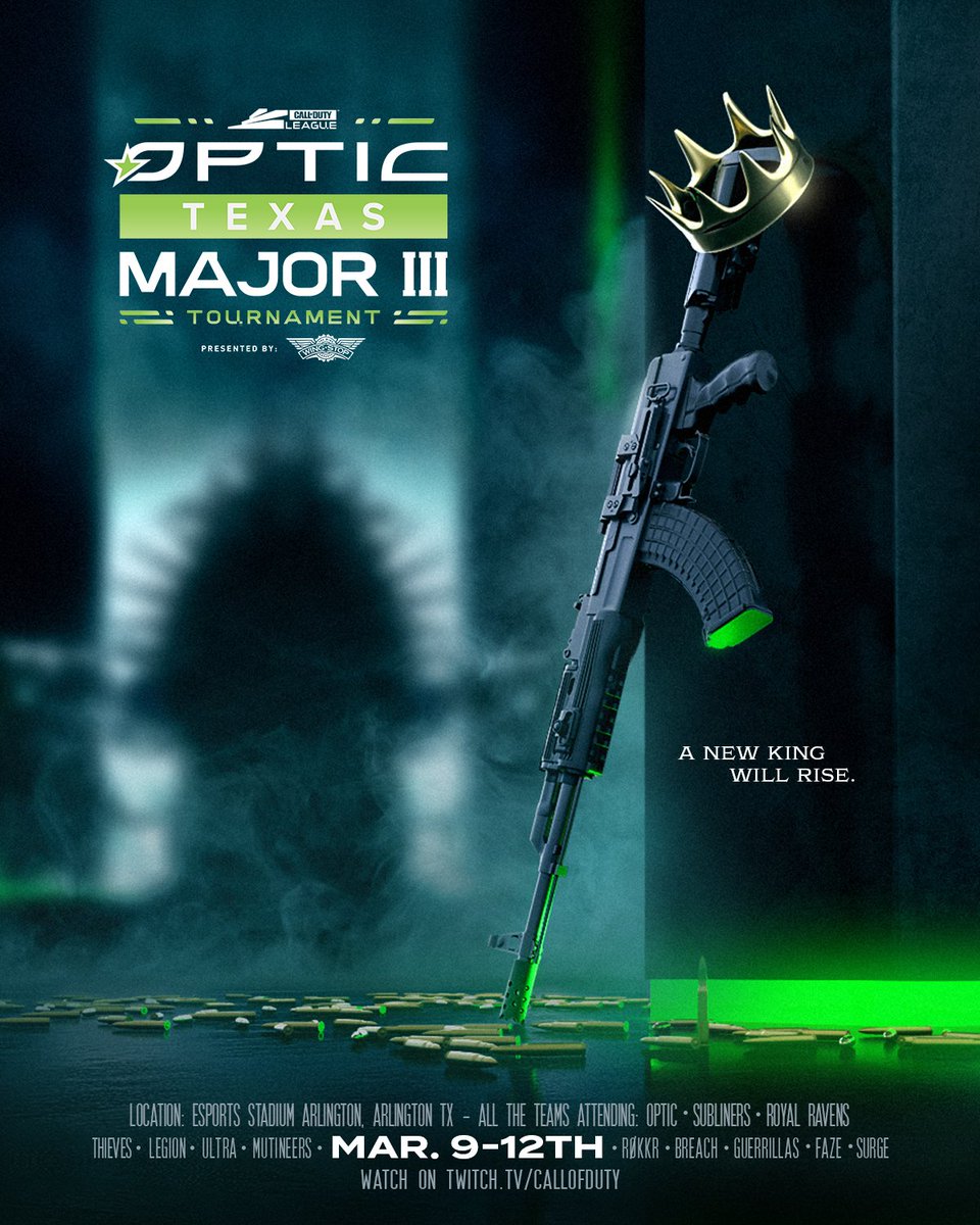 CODLeague's tweet photo. Nothing is more tempting than an open throne.

Who will step up to claim it? 👑

Major III hosted by @OpTicTexas https://t.co/LxqtAcEQLl