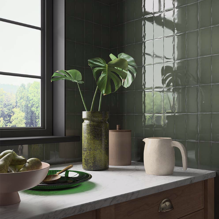 WellyTile's tweet image. The nature-inspired palette that’s dominating trends is warming up for spring. 🌿 Mossy greens &amp;amp; plaster pinks are joining calming neutrals. Our Clay Olive tile reflects this colour scheme beautifully - and it works so well in this elegant kitchen.  
#tiles #biophilicdesign
