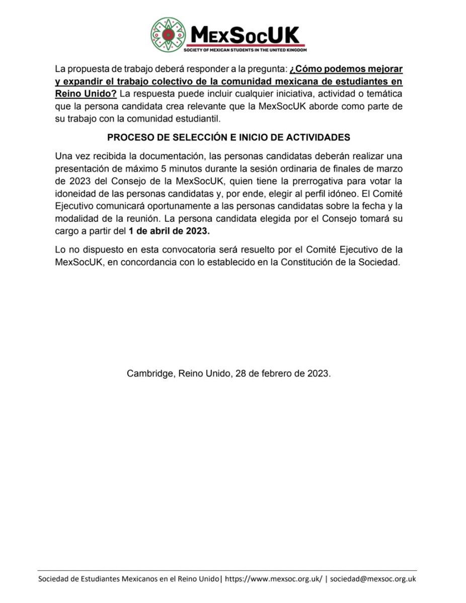📑 | Convocatoria abierta para formar parte de MEXSOC en el puesto de VICEPRESIDENCIA 
Fecha límite: 15 de marzo 
Participa: bit.ly/3kF5inR