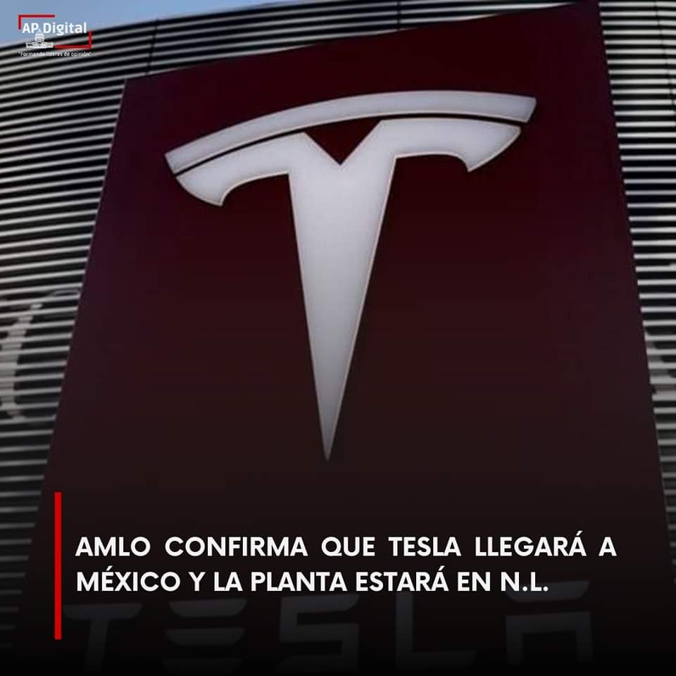 APDigital_Mx's tweet photo. #Tesla llegará a México, confirma el presidente Andrés Manuel López Obrador.

El presidente de México #AMLO, anunció de manera oficial que luego de una llamada que mantuvo con #ElonMusk, donde externó sus preocupaciones al empresario y magnate sudafricano acerca de instalarse 🇲🇽 https://t.co/OEIKLewDXt