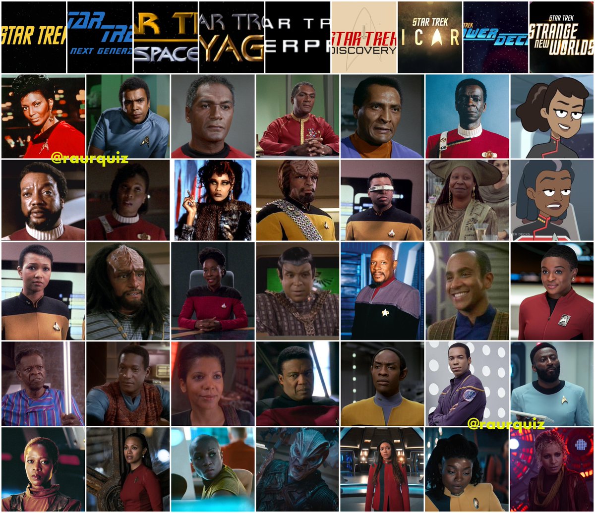 raurquiz's tweet photo. #blackhistorymonth #startrek #uhura #daystrom #mbenga #admiralcatwright #iman #laforge #worf #guinan #kurn #commandersirol #maejameson #silvalaforge #lilysloane #sisko #jakesisko #josephsisko #kassidyyates #calvinhudson #tuvok #mayweather #krall #burham #joannowosekun #musiker https://t.co/DncYSE6OZX