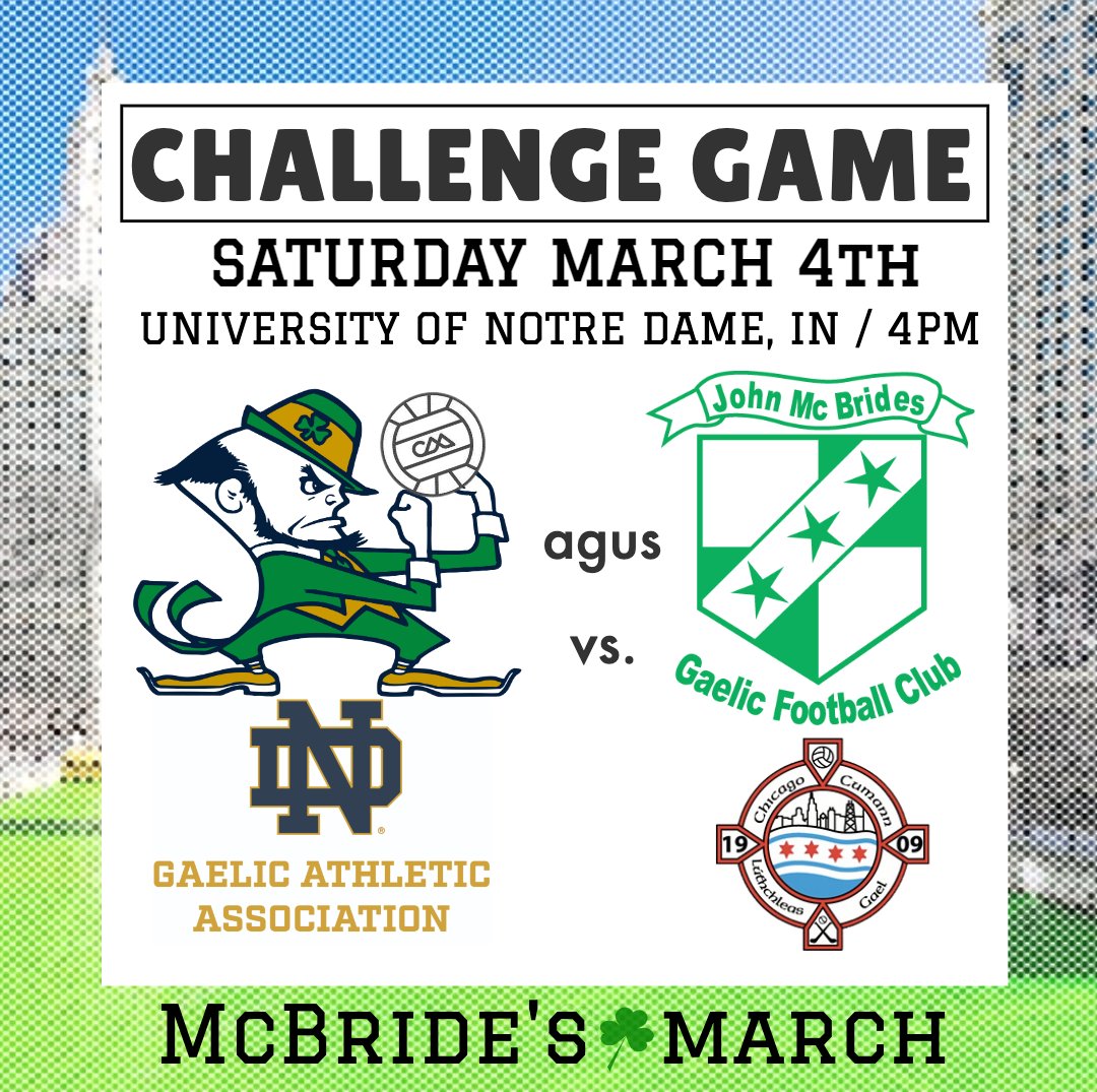 Mcbrides' first game of 2023 will be this Saturday, the 4th of March, in Notre Dame. 
Hope to see everyone there.