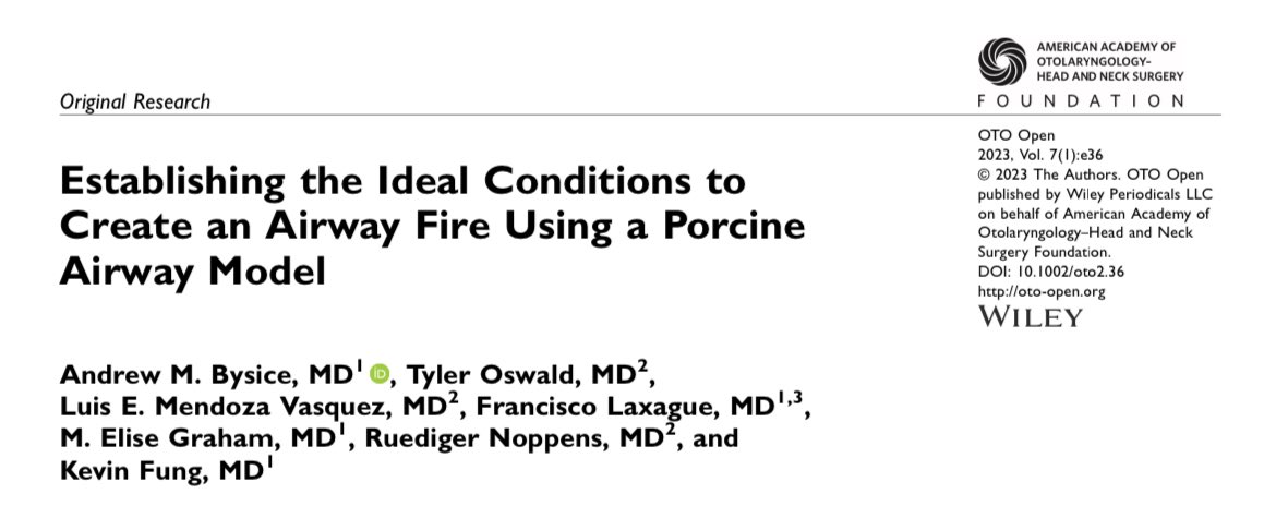 New publication! Nueva publicación!

In this study we aimed to create the ideal conditions to ignite airway fires during airway surgeries. 
We found that dry tissue scar, monopolar cautery, and a FiO2 >=60% are more likely to result in airway fire.