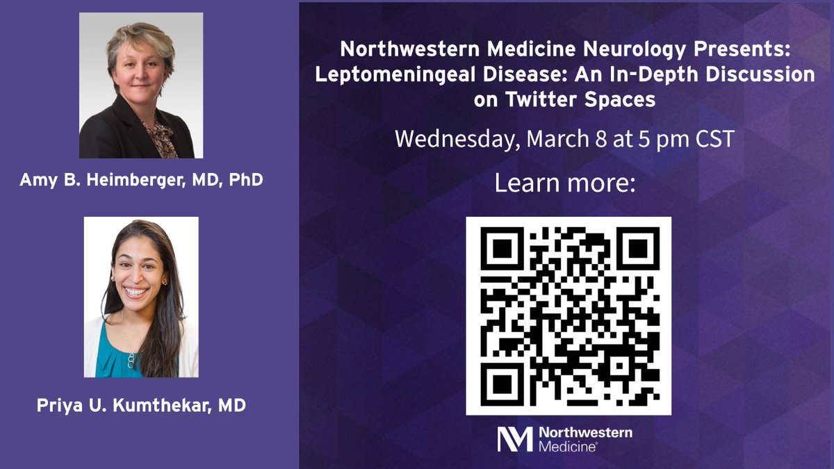 We're hosting a Twitter Spaces event! Join host Amy B. Heimberger, MD (@HeimbergerAmy), with panelist Priya Kumthekar, MD, for an in-depth conversation on #LeptomeningealDisease. Join us in the space on March 8 at 5 pm. Set a reminder: twitter.com/i/spaces/1kvJp…