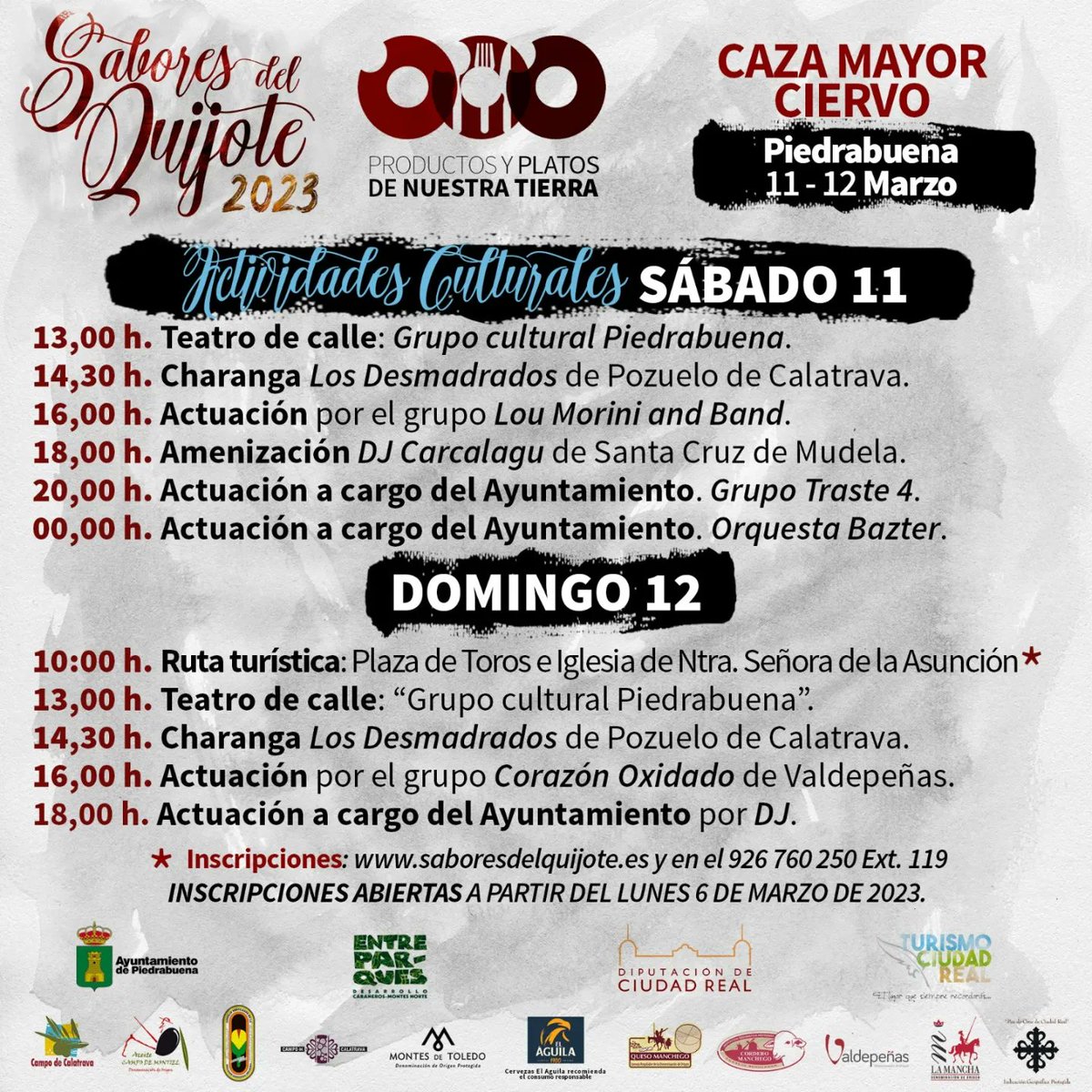 Sabores_quijote's tweet photo. 🆕  ¡Amantes de la gastronomía, la cultura y la diversión, preparaos para una experiencia inolvidable en Piedrabuena, los días 11 y 12 de marzo!

📋 Las inscripciones estarán abiertas a partir del lunes 6 de marzo. ¡Te esperamos para disfrutar de un completísimo fin de semana! https://t.co/85Mmk9ujmY